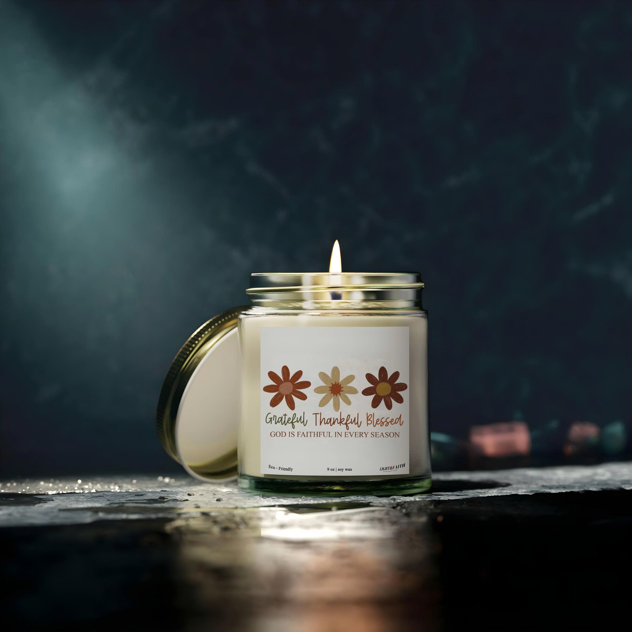 Grateful, Thankful, Blessed Candle, God is Faithful in Every Season, Inspirational Christian Candle, Uplifting Gift for All Seasons CDLAF29